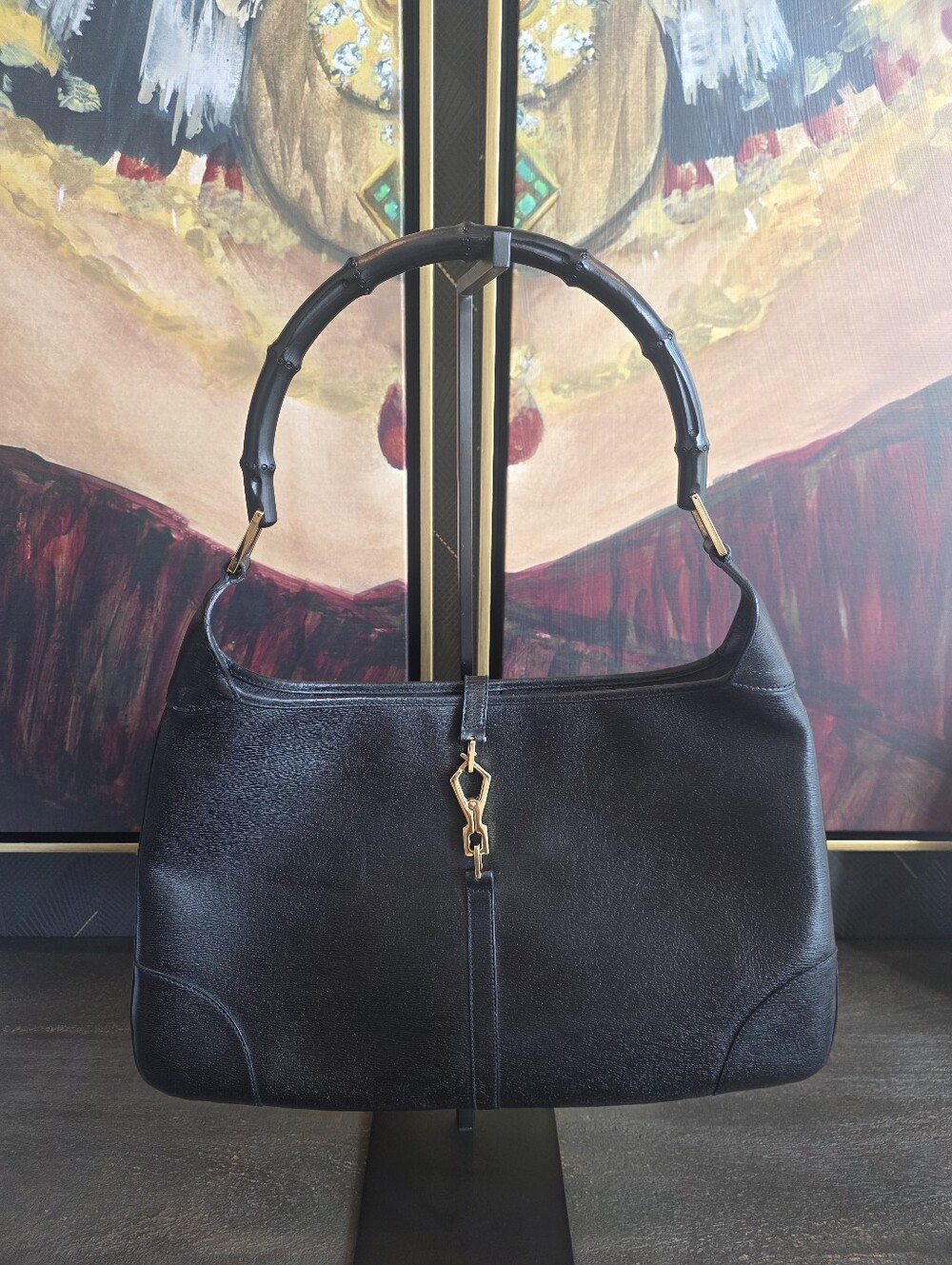 Black Vintage Gucci Bamboo Jackie Hobo/Shoulder Bag With Textured Leather